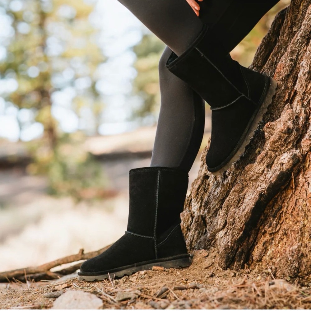 Great Condition Bearpaw Black Suede Boots ankle height with NWT bonus boot socks